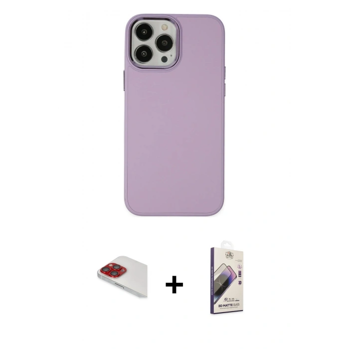 MARSİLYAN™- iPhone 13 Pro Max Kılıf Çekirdek Çizgi - Siyah Bilvis 3D Mat Cam Ekran Koruyucu + Pers Alüminyum Kamera Lens - KI