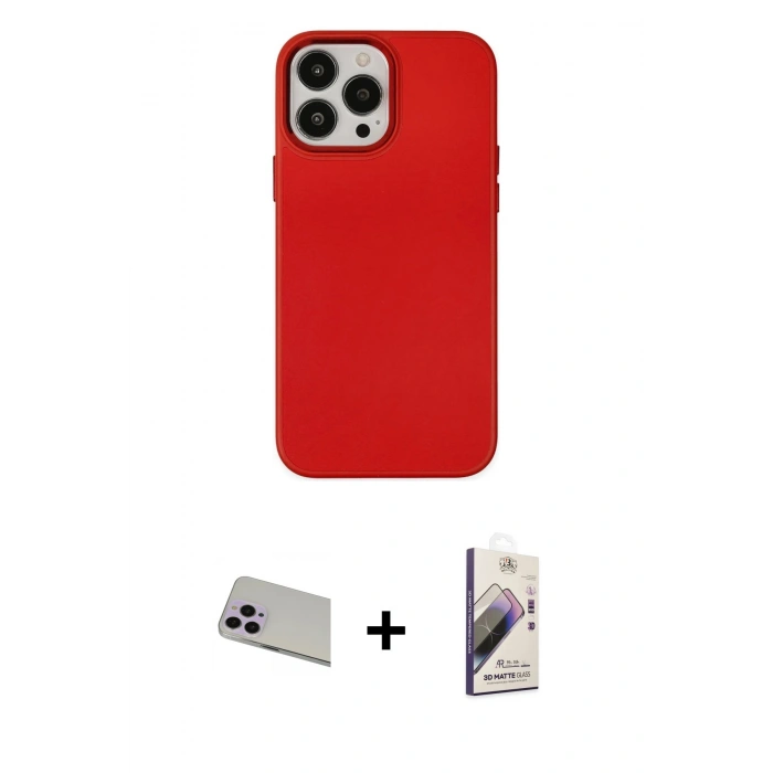MARSİLYAN™- iPhone 13 Pro Max Kılıf Çekirdek Çizgi - Siyah Bilvis 3D Mat Cam Ekran Koruyucu + Rainbow Kamera Lens Koruma Cam - MR