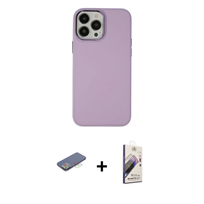 MARSİLYAN™- iPhone 13 Pro Max Kılıf Çekirdek Çizgi - Siyah Bilvis 3D Mat Cam Ekran Koruyucu + Renkli Kamera Lens Koruma Cam - MI