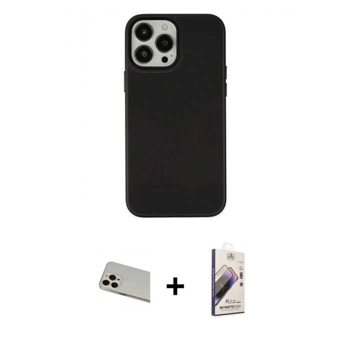 MARSİLYAN™- iPhone 13 Pro Max Kılıf Çekirdek Çizgi - Siyah Bilvis 3D Mat Cam Ekran Koruyucu + Rose Gold Rainbow Kamera Lens Koruma Cam