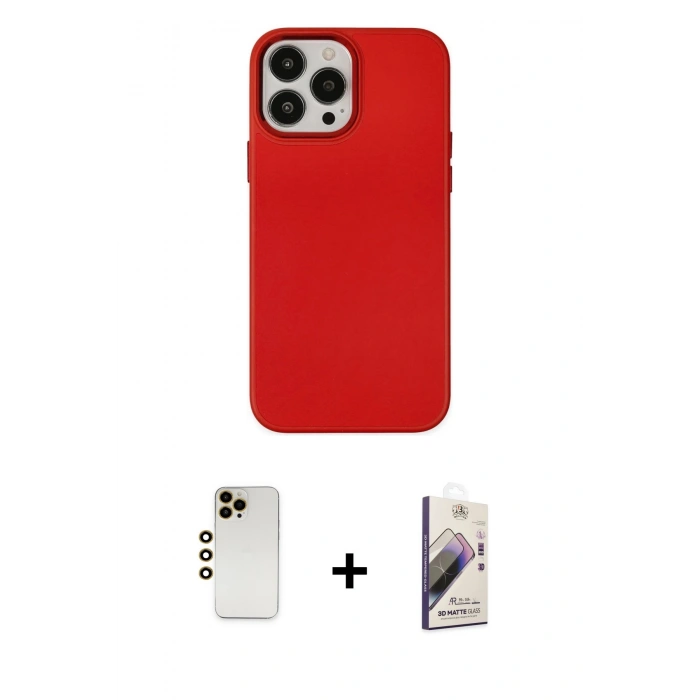MARSİLYAN™- iPhone 13 Pro Max Kılıf Çekirdek Çizgi - Siyah Bilvis 3D Mat Cam Ekran Koruyucu + Shine Kamera Lens - GD