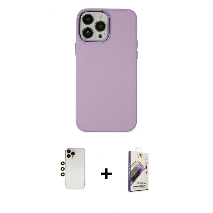 MARSİLYAN™- iPhone 13 Pro Max Kılıf Çekirdek Çizgi - Siyah Bilvis 3D Mat Cam Ekran Koruyucu + Shine Kamera Lens - GD