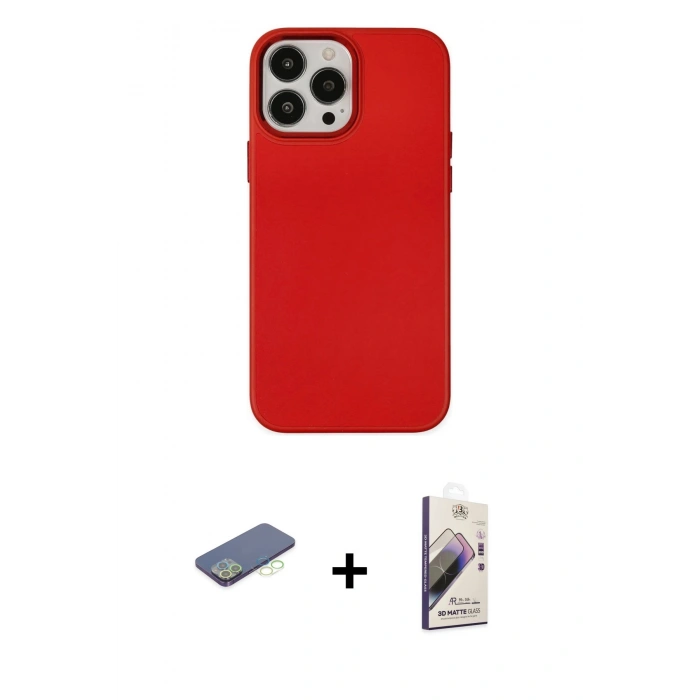 MARSİLYAN™- iPhone 13 Pro Max Kılıf Çekirdek Çizgi - Siyah Bilvis 3D Mat Cam Ekran Koruyucu + Yeşil Renkli Kamera Lens Koruma Cam