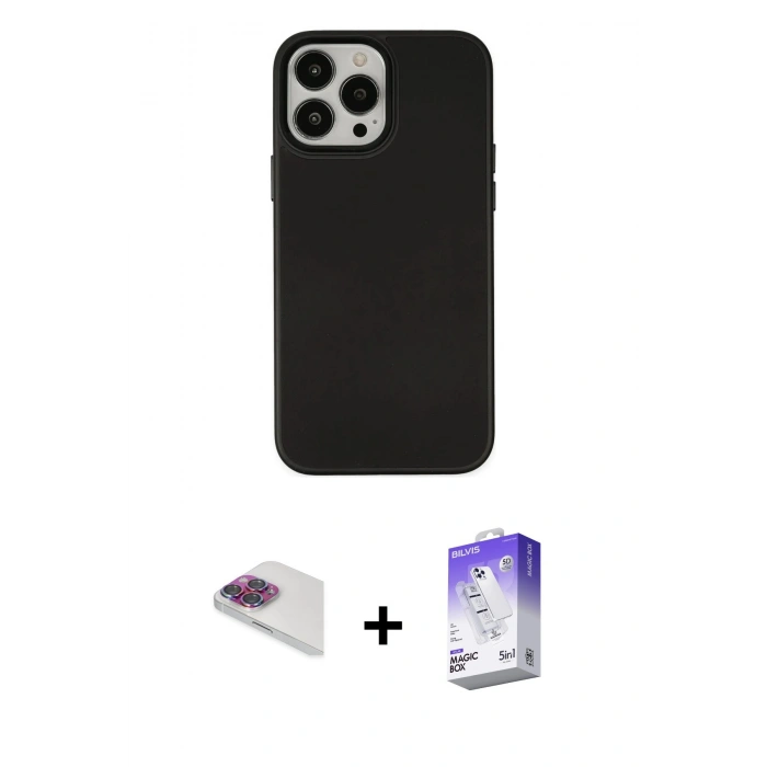 MARSİLYAN™- iPhone 13 Pro Max Kılıf Çekirdek Çizgi - Siyah Bilvis 5in1 3D Magic Cam Ekran Koruyucu + Pers Alüminyum Kamera Lens - GI