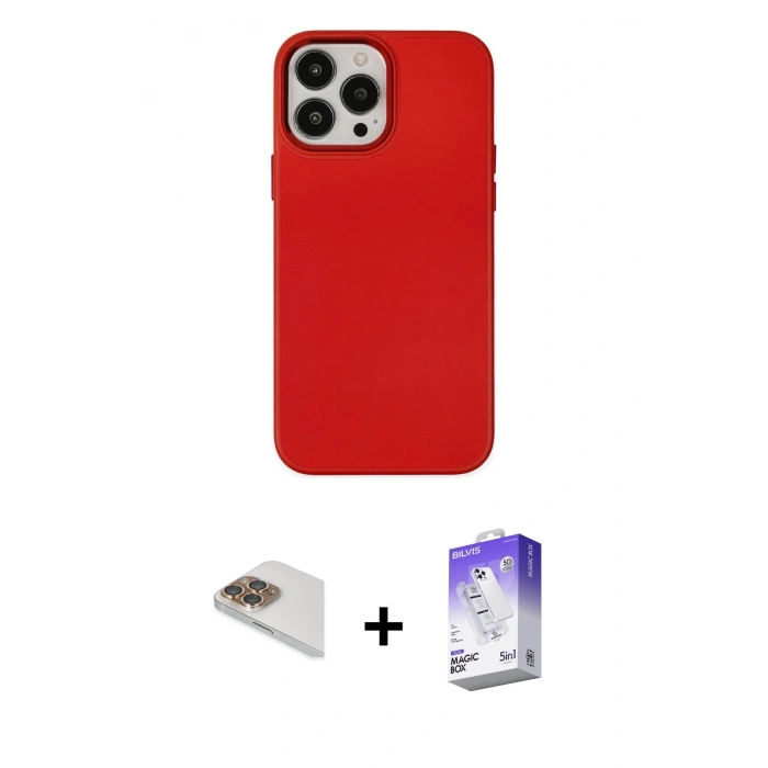 MARSİLYAN™- iPhone 13 Pro Max Kılıf Çekirdek Çizgi - Siyah Bilvis 5in1 3D Magic Cam Ekran Koruyucu + Gold Pers Alüminyum Kamera Lens