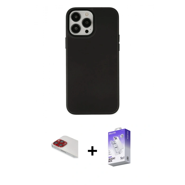MARSİLYAN™- iPhone 13 Pro Max Kılıf Çekirdek Çizgi - Siyah Bilvis 5in1 3D Magic Cam Ekran Koruyucu + Pers Alüminyum Kamera Lens - KI