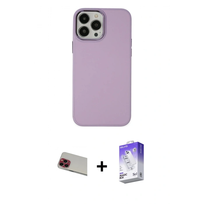 MARSİLYAN™- iPhone 13 Pro Max Kılıf Çekirdek Çizgi - Siyah Bilvis 5in1 3D Magic Cam Ekran Koruyucu + Rainbow Kamera Lens Koruma Cam - KI