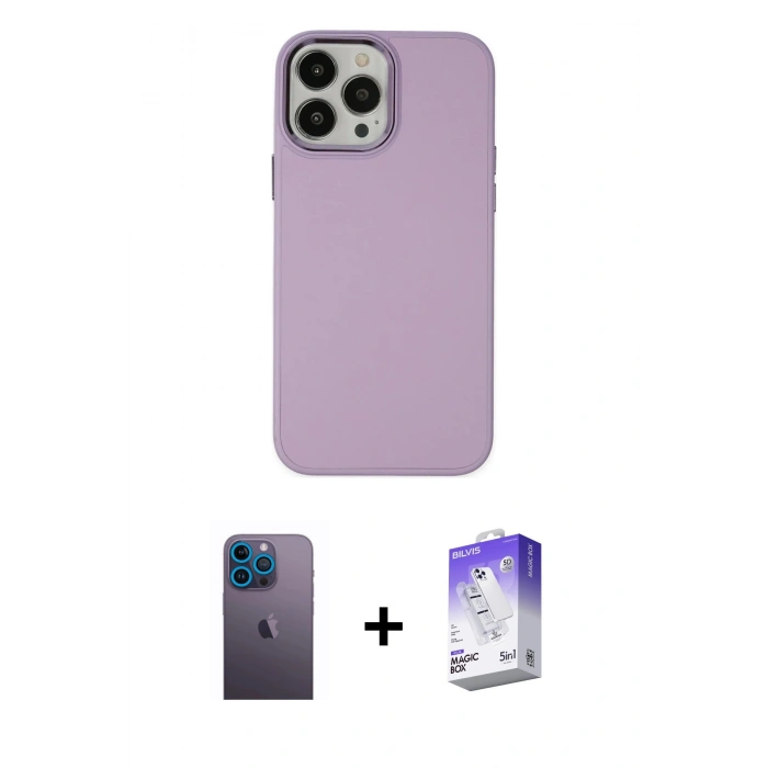 MARSİLYAN™- iPhone 13 Pro Max Kılıf Çekirdek Çizgi - Siyah Bilvis 5in1 3D Magic Cam Ekran Koruyucu + Neon Fosforlu Kamera Lens - MI
