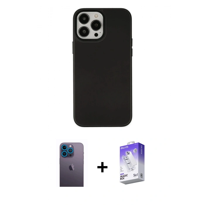 MARSİLYAN™- iPhone 13 Pro Max Kılıf Çekirdek Çizgi - Siyah Bilvis 5in1 3D Magic Cam Ekran Koruyucu + Neon Fosforlu Kamera Lens - MI