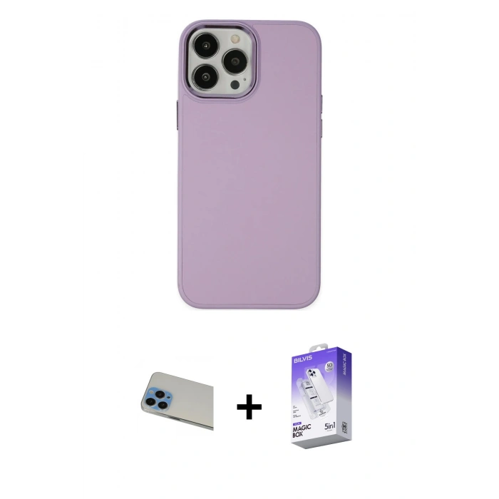 MARSİLYAN™- iPhone 13 Pro Max Kılıf Çekirdek Çizgi - Siyah Bilvis 5in1 3D Magic Cam Ekran Koruyucu + Rainbow Kamera Lens Koruma Cam - MI