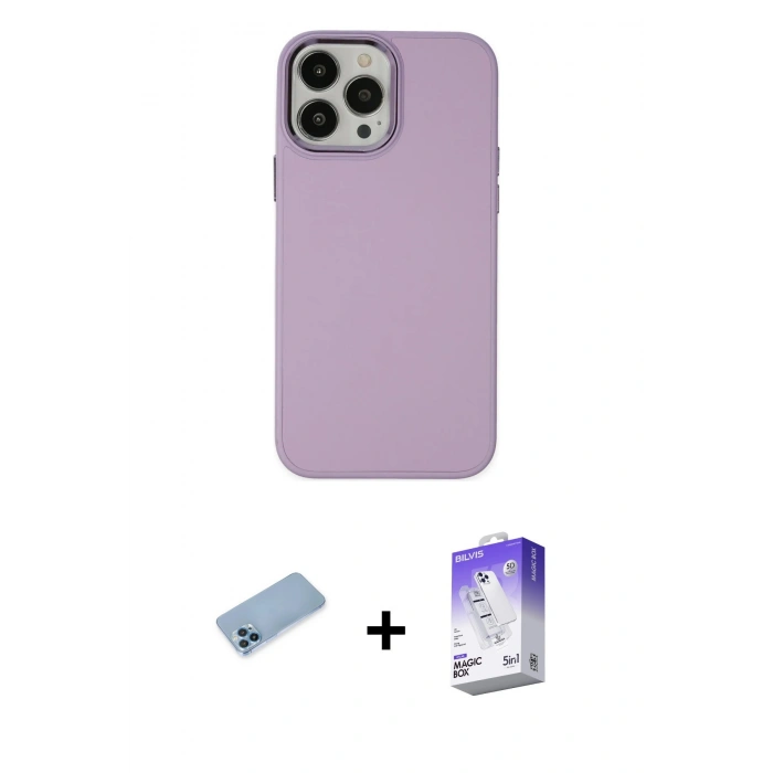MARSİLYAN™- iPhone 13 Pro Max Kılıf Çekirdek Çizgi - Siyah Bilvis 5in1 3D Magic Cam Ekran Koruyucu + Shine Kamera Lens Koruma Cam - MI