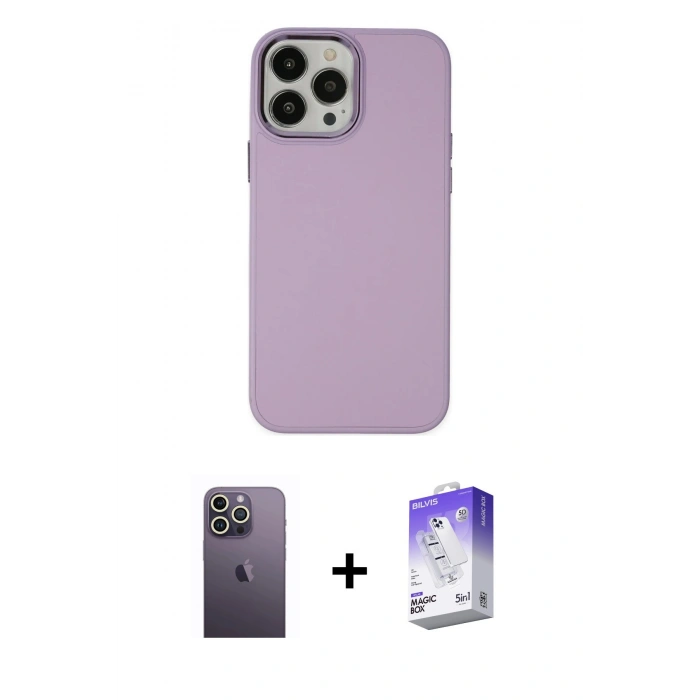 MARSİLYAN™- iPhone 13 Pro Max Kılıf Çekirdek Çizgi - Siyah Bilvis 5in1 3D Magic Cam Ekran Koruyucu + Neon Fosforlu Kamera Lens - BZ