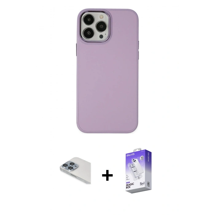 MARSİLYAN™- iPhone 13 Pro Max Kılıf Çekirdek Çizgi - Siyah Bilvis 5in1 3D Magic Cam Ekran Koruyucu + Pers Alüminyum Kamera Lens - SABE