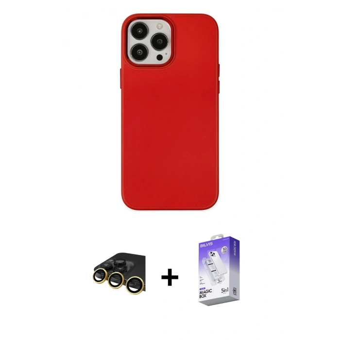 MARSİLYAN™- iPhone 13 Pro Max Kılıf Çekirdek Çizgi - Siyah Bilvis 5in1 3D Magic Cam Ekran Koruyucu + Raze Metal Kamera Lens - GD