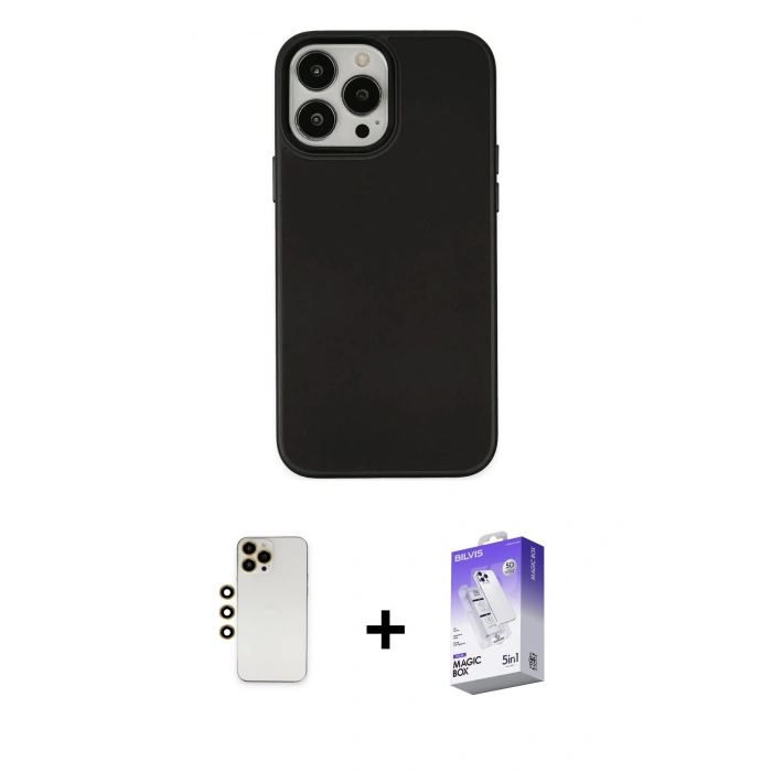 MARSİLYAN™- iPhone 13 Pro Max Kılıf Çekirdek Çizgi - Siyah Bilvis 5in1 3D Magic Cam Ekran Koruyucu + Shine Kamera Lens - GD