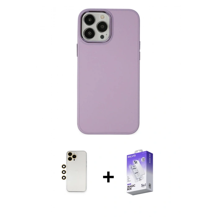 MARSİLYAN™- iPhone 13 Pro Max Kılıf Çekirdek Çizgi - Siyah Bilvis 5in1 3D Magic Cam Ekran Koruyucu + Shine Kamera Lens - GD