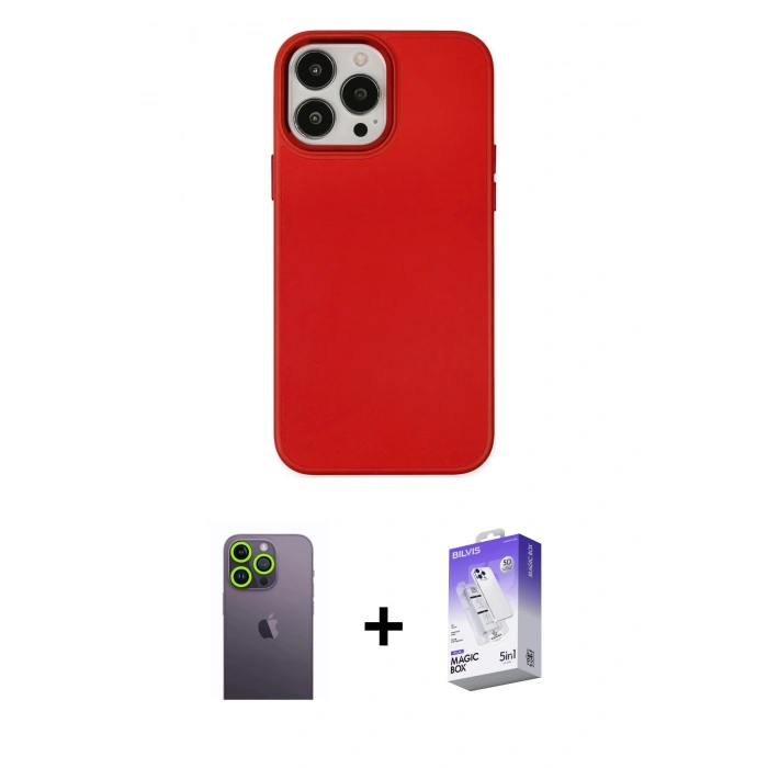 MARSİLYAN™- iPhone 13 Pro Max Kılıf Çekirdek Çizgi - Siyah Bilvis 5in1 3D Magic Cam Ekran Koruyucu + Neon Fosforlu Kamera Lens - YL