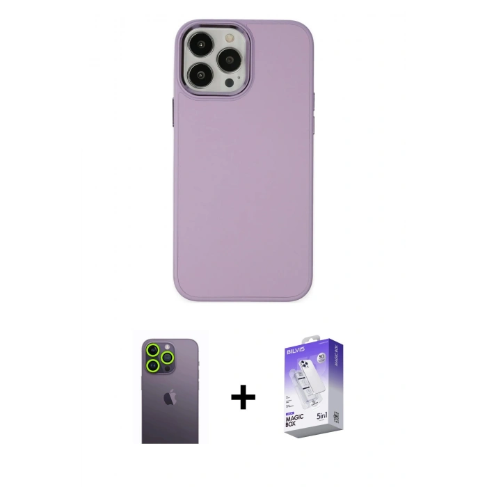 MARSİLYAN™- iPhone 13 Pro Max Kılıf Çekirdek Çizgi - Siyah Bilvis 5in1 3D Magic Cam Ekran Koruyucu + Neon Fosforlu Kamera Lens - YL