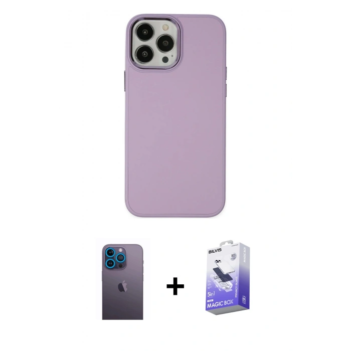MARSİLYAN™- iPhone 13 Pro Max Kılıf Çekirdek Çizgi - Siyah Bilvis 5in1 5D Magic Hayalet Cam Ekran Koruyucu + Neon Fosforlu Kamera Lens - MI
