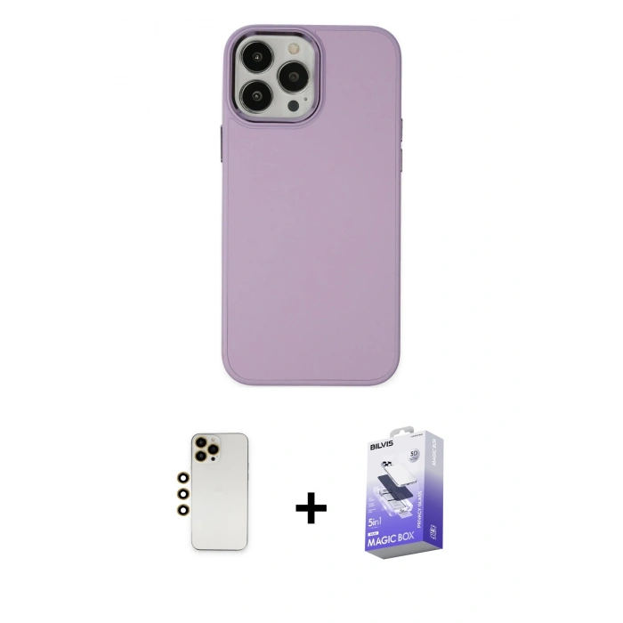 MARSİLYAN™- iPhone 13 Pro Max Kılıf Çekirdek Çizgi - Siyah Bilvis 5in1 5D Magic Hayalet Cam Ekran Koruyucu + Gold Shine Kamera Lens