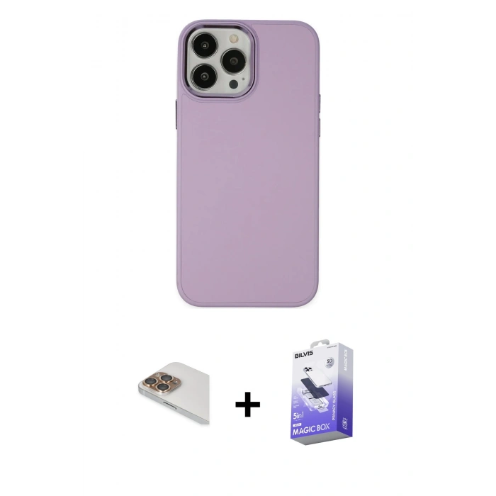 MARSİLYAN™- iPhone 13 Pro Max Kılıf Çekirdek Çizgi - Siyah Bilvis 5in1 5D Magic Hayalet Cam Ekran Koruyucu + Gold Pers Alüminyum Kamera Lens