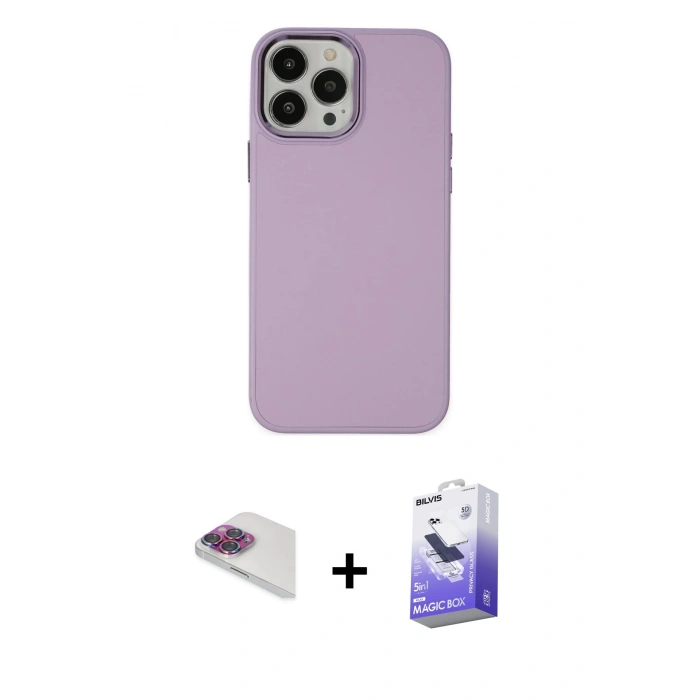 MARSİLYAN™- iPhone 13 Pro Max Kılıf Çekirdek Çizgi - Siyah Bilvis 5in1 5D Magic Hayalet Cam Ekran Koruyucu + Pers Alüminyum Kamera Lens - GI