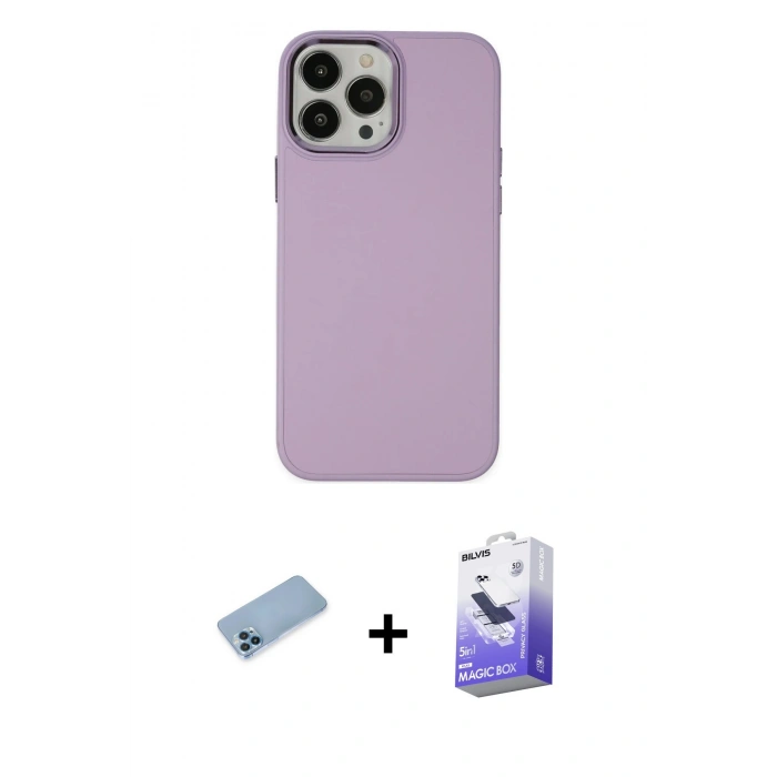 MARSİLYAN™- iPhone 13 Pro Max Kılıf Çekirdek Çizgi - Siyah Bilvis 5in1 5D Magic Hayalet Cam Ekran Koruyucu + Mavi Shine Kamera Lens Koruma Cam