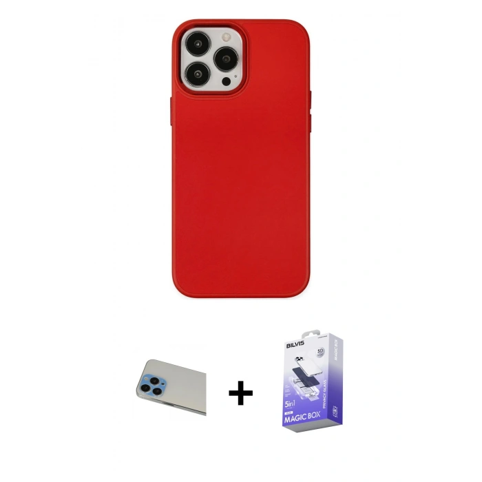 MARSİLYAN™- iPhone 13 Pro Max Kılıf Çekirdek Çizgi - Siyah Bilvis 5in1 5D Magic Hayalet Cam Ekran Koruyucu + Rainbow Kamera Lens Koruma Cam - MI