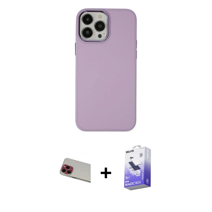 MARSİLYAN™- iPhone 13 Pro Max Kılıf Çekirdek Çizgi - Siyah Bilvis 5in1 5D Magic Hayalet Cam Ekran Koruyucu + Rainbow Kamera Lens Koruma Cam - KI