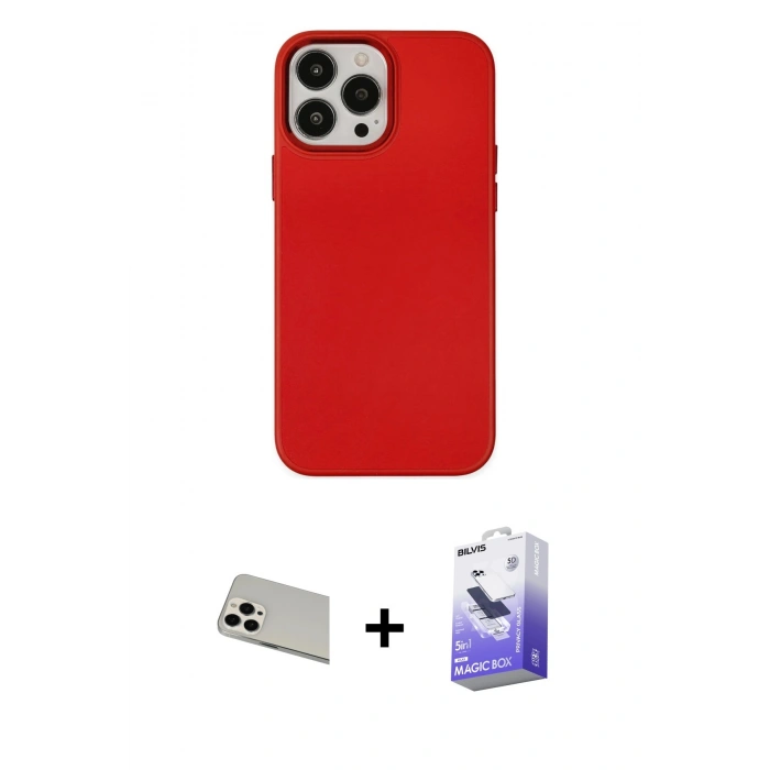MARSİLYAN™- iPhone 13 Pro Max Kılıf Çekirdek Çizgi - Siyah Bilvis 5in1 5D Magic Hayalet Cam Ekran Koruyucu + Beyaz Rainbow Kamera Lens Koruma Cam