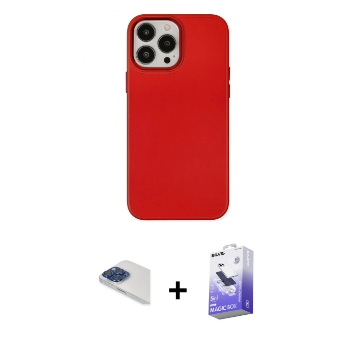 MARSİLYAN™- iPhone 13 Pro Max Kılıf Çekirdek Çizgi - Siyah Bilvis 5in1 5D Magic Hayalet Cam Ekran Koruyucu + Pers Alüminyum Kamera Lens - LT