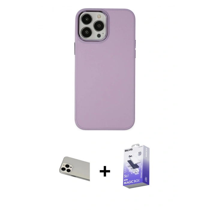 MARSİLYAN™- iPhone 13 Pro Max Kılıf Çekirdek Çizgi - Siyah Bilvis 5in1 5D Magic Hayalet Cam Ekran Koruyucu + Beyaz Rainbow Kamera Lens Koruma Cam