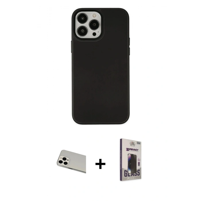 MARSİLYAN™- iPhone 13 Pro Max Kılıf Çekirdek Çizgi - Siyah Bilvis Hayalet Cam Ekran Koruyucu + Rainbow Kamera Lens Koruma Cam - BZ
