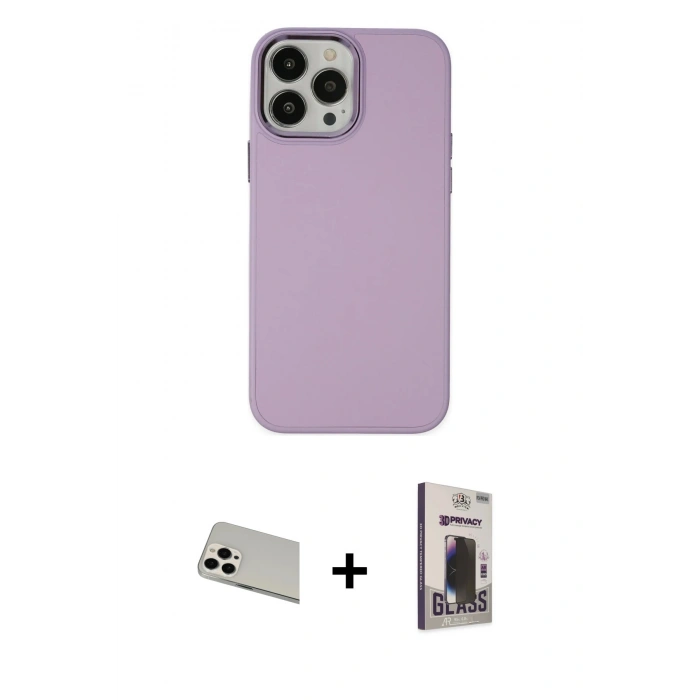 MARSİLYAN™- iPhone 13 Pro Max Kılıf Çekirdek Çizgi - Siyah Bilvis Hayalet Cam Ekran Koruyucu + Rainbow Kamera Lens Koruma Cam - BZ