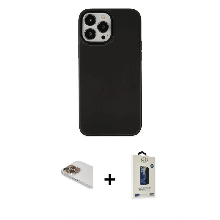 MARSİLYAN™- iPhone 13 Pro Max Kılıf Çekirdek Çizgi - Siyah Bilvis Hayalet Cam Ekran Koruyucu + Pers Alüminyum Kamera Lens - GD