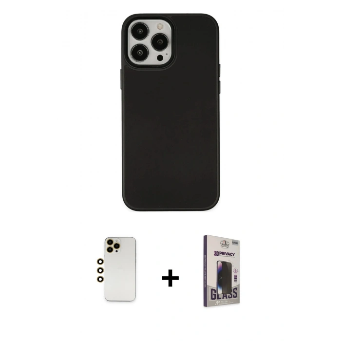 MARSİLYAN™- iPhone 13 Pro Max Kılıf Çekirdek Çizgi - Siyah Bilvis Hayalet Cam Ekran Koruyucu + Shine Kamera Lens - GD