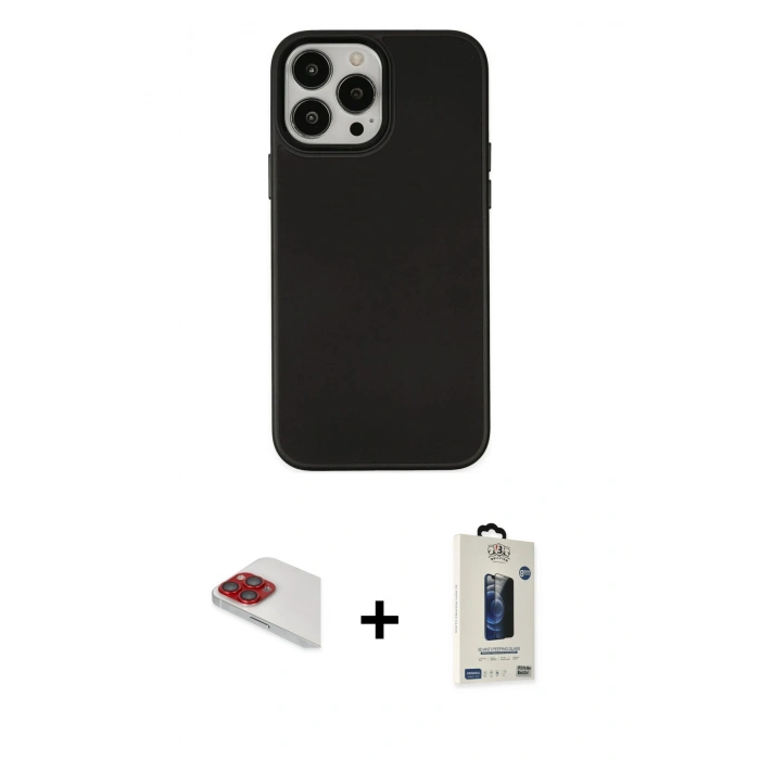 MARSİLYAN™- iPhone 13 Pro Max Kılıf Çekirdek Çizgi - Siyah Bilvis Hayalet Cam Ekran Koruyucu + Pers Alüminyum Kamera Lens - KI