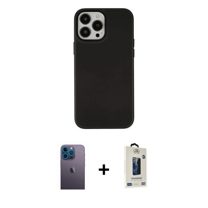 MARSİLYAN™- iPhone 13 Pro Max Kılıf Çekirdek Çizgi - Siyah Bilvis Hayalet Cam Ekran Koruyucu + Neon Fosforlu Kamera Lens - MI