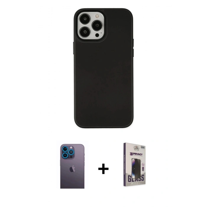 MARSİLYAN™- iPhone 13 Pro Max Kılıf Çekirdek Çizgi - Siyah Bilvis Hayalet Cam Ekran Koruyucu + Neon Fosforlu Kamera Lens - MI