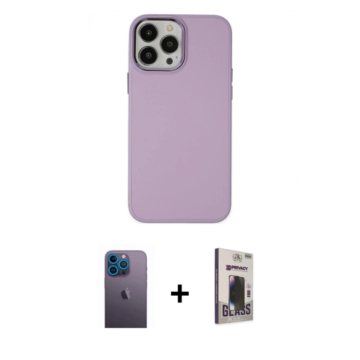 MARSİLYAN™- iPhone 13 Pro Max Kılıf Çekirdek Çizgi - Siyah Bilvis Hayalet Cam Ekran Koruyucu + Neon Fosforlu Kamera Lens - MI