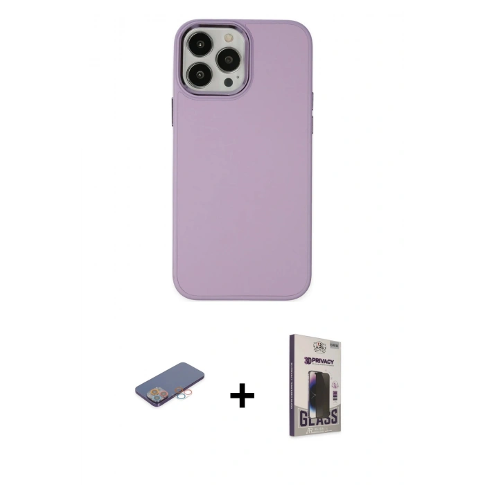 MARSİLYAN™- iPhone 13 Pro Max Kılıf Çekirdek Çizgi - Siyah Bilvis Hayalet Cam Ekran Koruyucu + Renkli Kamera Lens Koruma Cam - PE