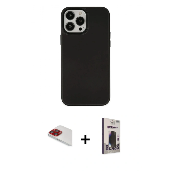 MARSİLYAN™- iPhone 13 Pro Max Kılıf Çekirdek Çizgi - Siyah Bilvis Hayalet Cam Ekran Koruyucu + Pers Alüminyum Kamera Lens - KI