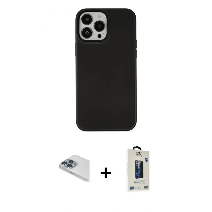 MARSİLYAN™- iPhone 13 Pro Max Kılıf Çekirdek Çizgi - Siyah Bilvis Hayalet Cam Ekran Koruyucu + Pers Alüminyum Kamera Lens - SABE