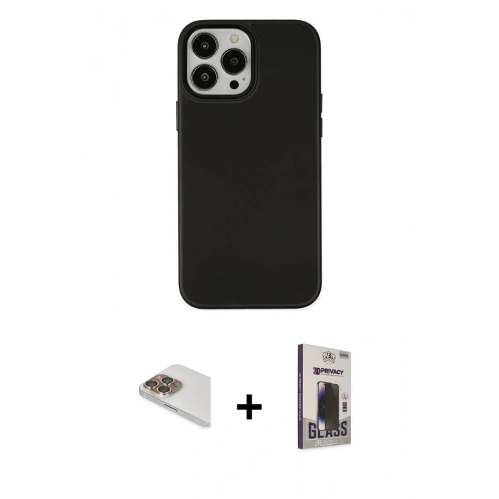 MARSİLYAN™- iPhone 13 Pro Max Kılıf Çekirdek Çizgi - Siyah Bilvis Hayalet Cam Ekran Koruyucu + Pers Alüminyum Kamera Lens - GD