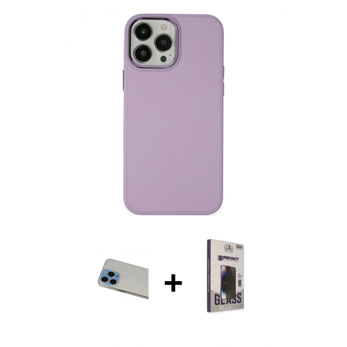 MARSİLYAN™- iPhone 13 Pro Max Kılıf Çekirdek Çizgi - Siyah Bilvis Hayalet Cam Ekran Koruyucu + Rainbow Kamera Lens Koruma Cam - MI