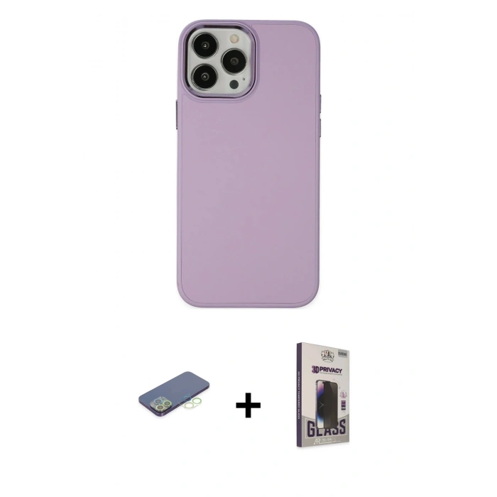 MARSİLYAN™- iPhone 13 Pro Max Kılıf Çekirdek Çizgi - Siyah Bilvis Hayalet Cam Ekran Koruyucu + Renkli Kamera Lens Koruma Cam - YL