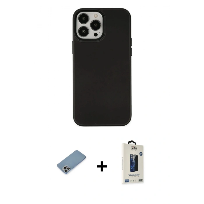 MARSİLYAN™- iPhone 13 Pro Max Kılıf Çekirdek Çizgi - Siyah Bilvis Hayalet Cam Ekran Koruyucu + Shine Kamera Lens Koruma Cam - GI