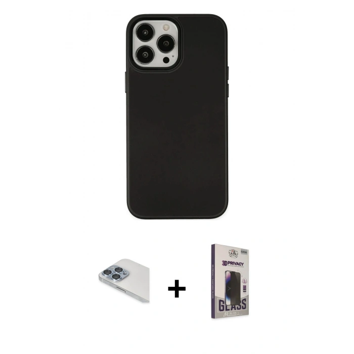 MARSİLYAN™- iPhone 13 Pro Max Kılıf Çekirdek Çizgi - Siyah Bilvis Hayalet Cam Ekran Koruyucu + Sierra Blue Pers Alüminyum Kamera Lens