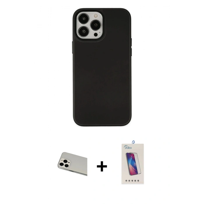 MARSİLYAN™- iPhone 13 Pro Max Kılıf Çekirdek Çizgi - Siyah Joko 5D Cam + Rainbow Kamera Lens Koruma Cam - BZ