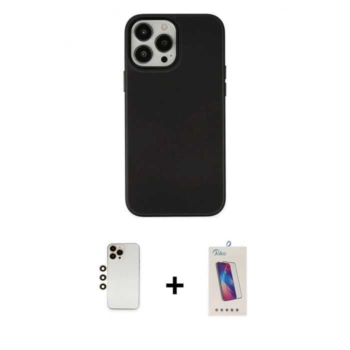 MARSİLYAN™- iPhone 13 Pro Max Kılıf Çekirdek Çizgi - Siyah Joko 5D Cam + Shine Kamera Lens - GD
